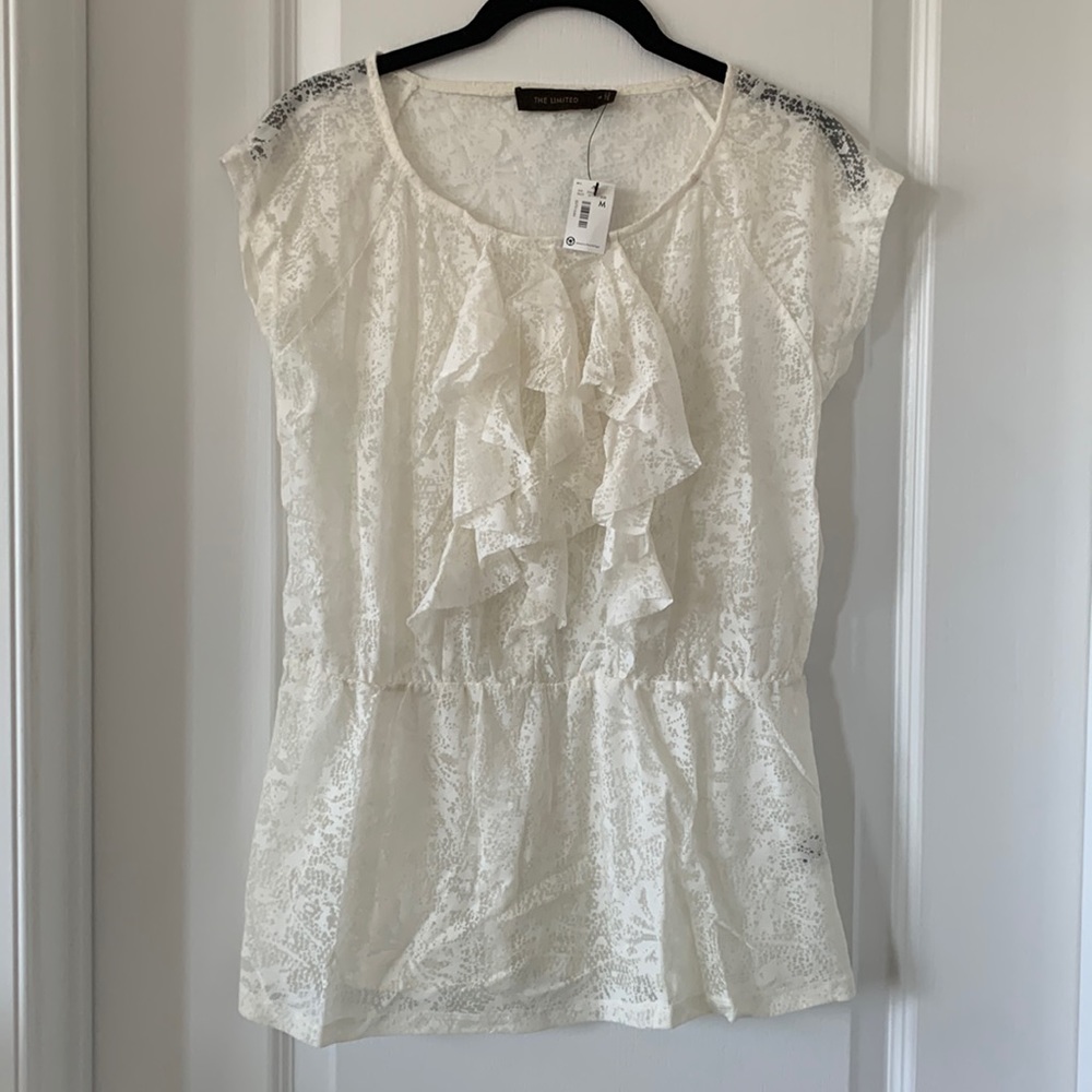 NWT THE LIMITED Ruffled Front Lace Print Peplum Top Size Medium